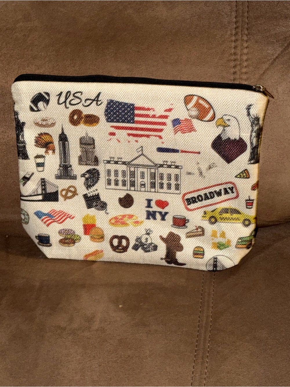 USA Icon Print Canvas Zipper Makeup Pouch